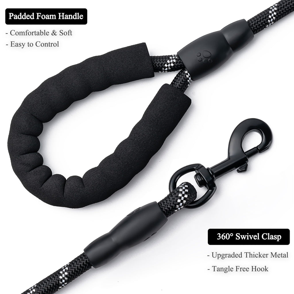 2 Pack Dog Leash, Heavy Duty Nylon Rope Pet Leashes (5FT-1/2,Black/Black)