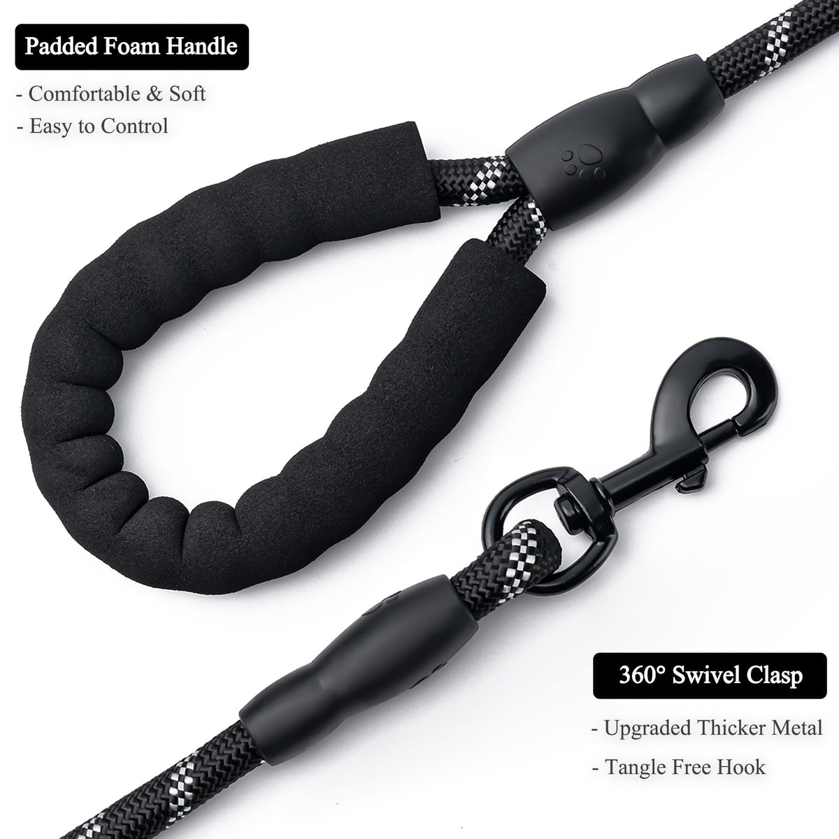 2 Pack Dog Leash, Heavy Duty Nylon Rope Pet Leashes (5FT-1/2,Black/Black)