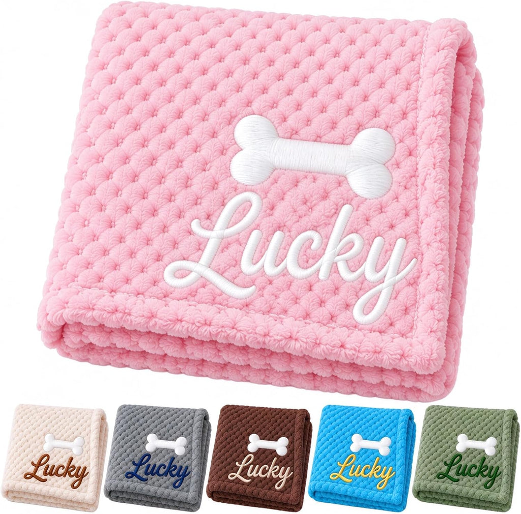 Personalized Pet Blanket Custom Name Embroidered Dog Cat Blanket Soft Throw