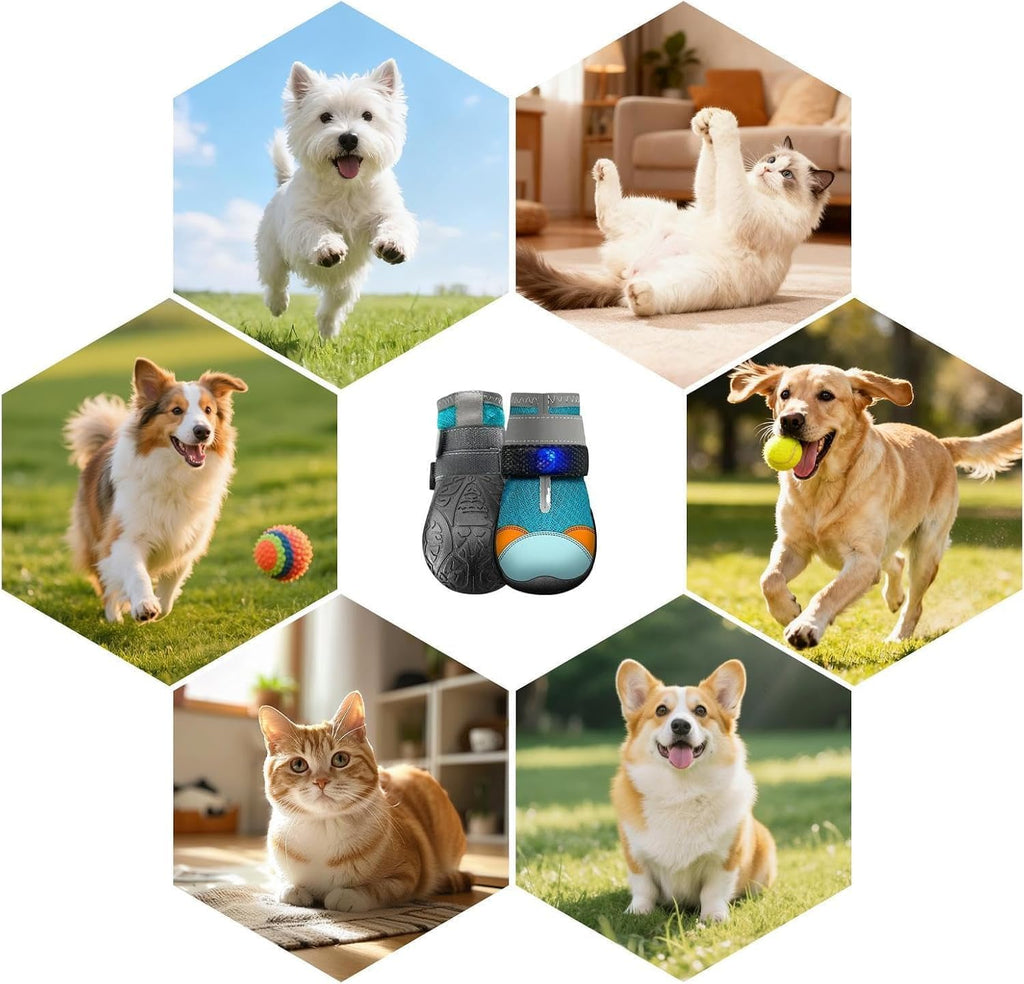 Zapatos para Perros con Luces LED, Botas Transpirables, Breathable Non-Slip Paw Protectors, for Low-Light Outdoor Walks 