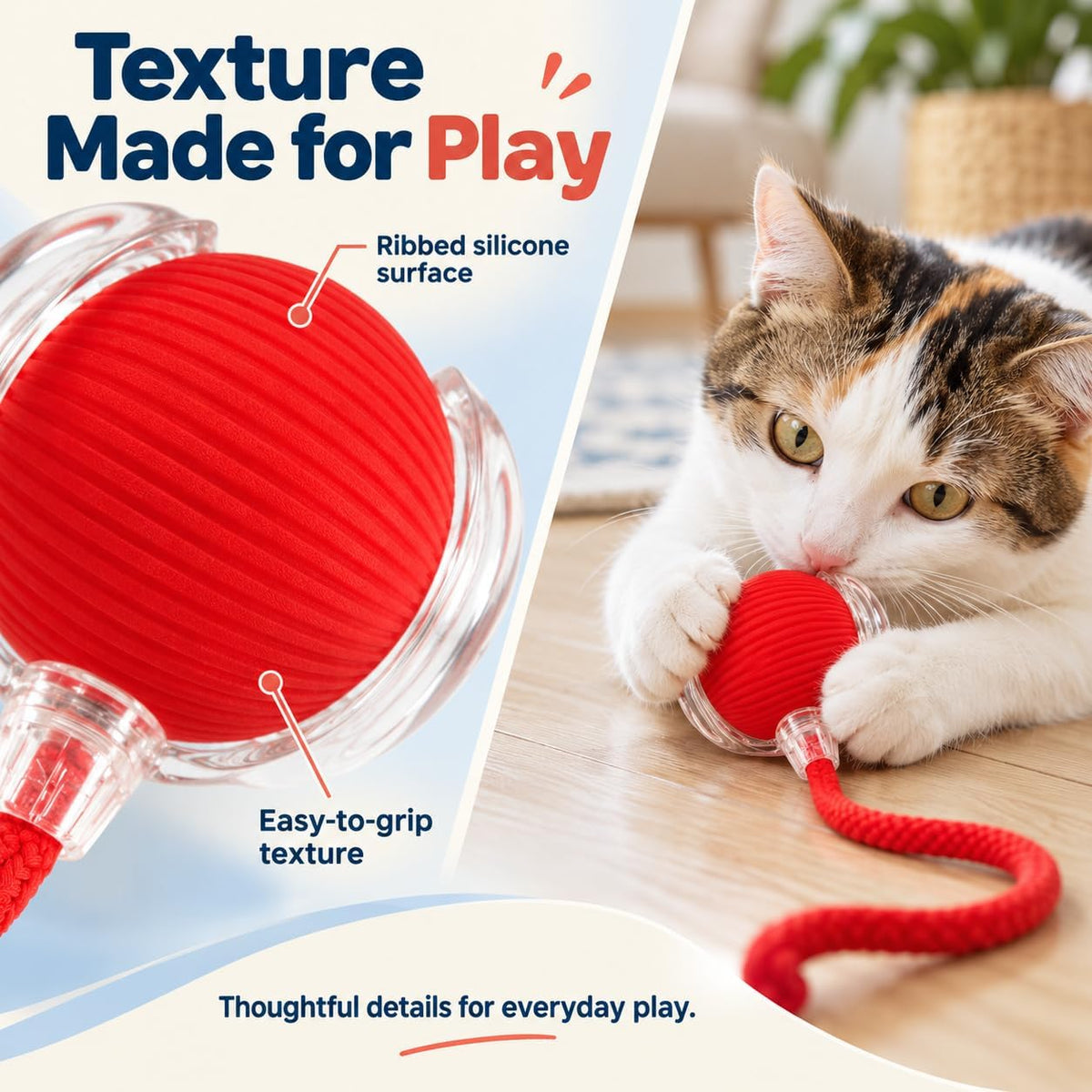 Interactive Cat Toys Balls, Interactive Rolling Dog Ball，Red