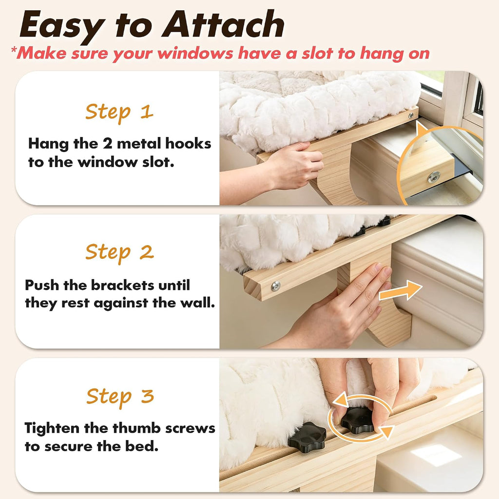 Cloud-soft Wooden Cat Window Sill Perch with Zipper Cushion,L White