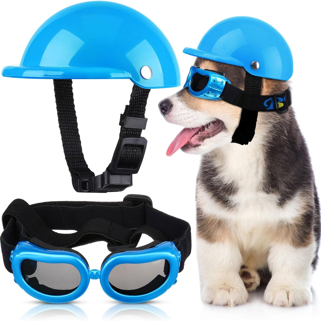 Frienda Dog Helmet and Goggles, UV Protection Doggy Sunglasses and 4 Inch Padded Puppy Motorcycle Helmet Adorable Dog Go