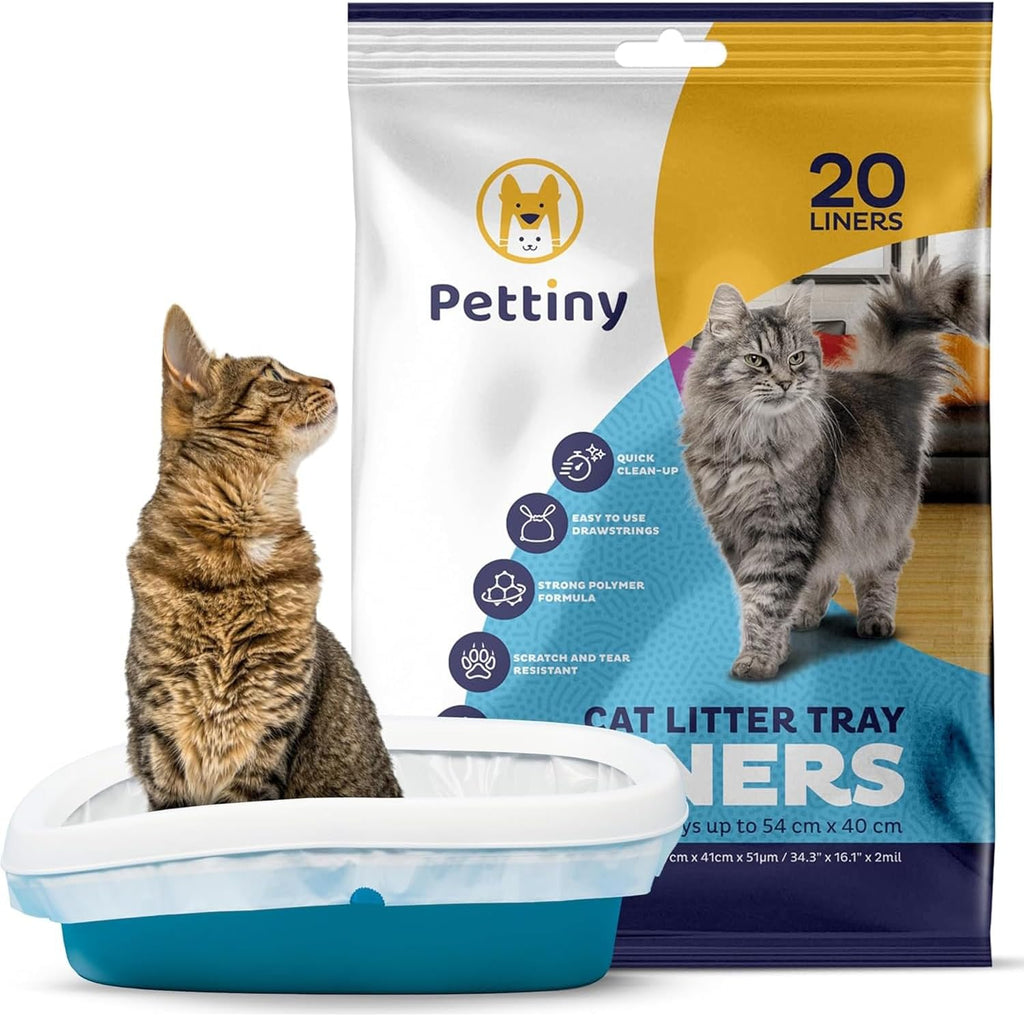 Pettiny 20 Cat Litter Box Liners with Drawstrings - Scratch Resistant Cat Litter Bags for a Medium and Large Litter Pan