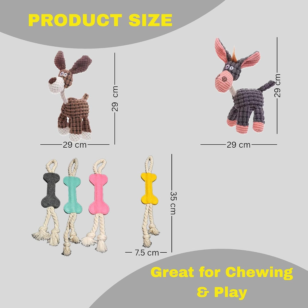 6-Piece Dog Toys Set, 4 Bone-Shaped Rope & Cloth Toys, 2 Donkey-Style Toys, Interactive Chew & Tug Toys for Puppies and 