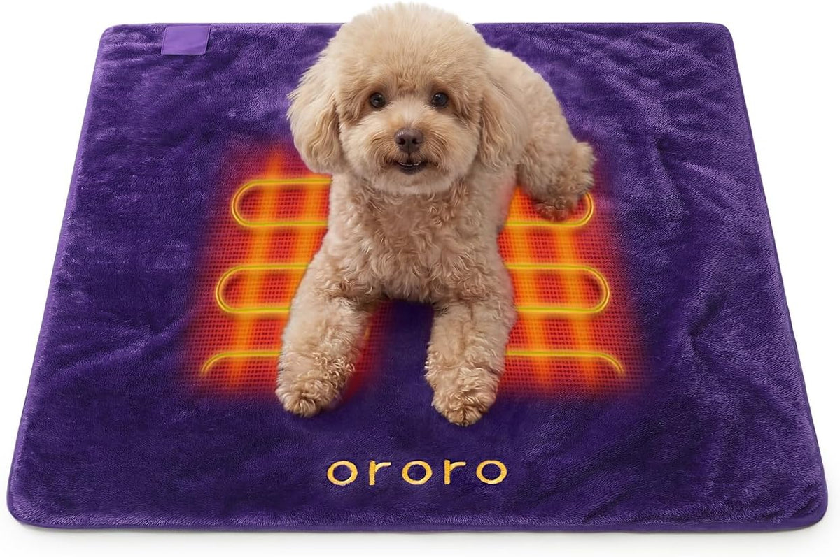 ORORO 2-Zone Heated Pet Blanket, Soft Portable Pet Mat (28" x 30")