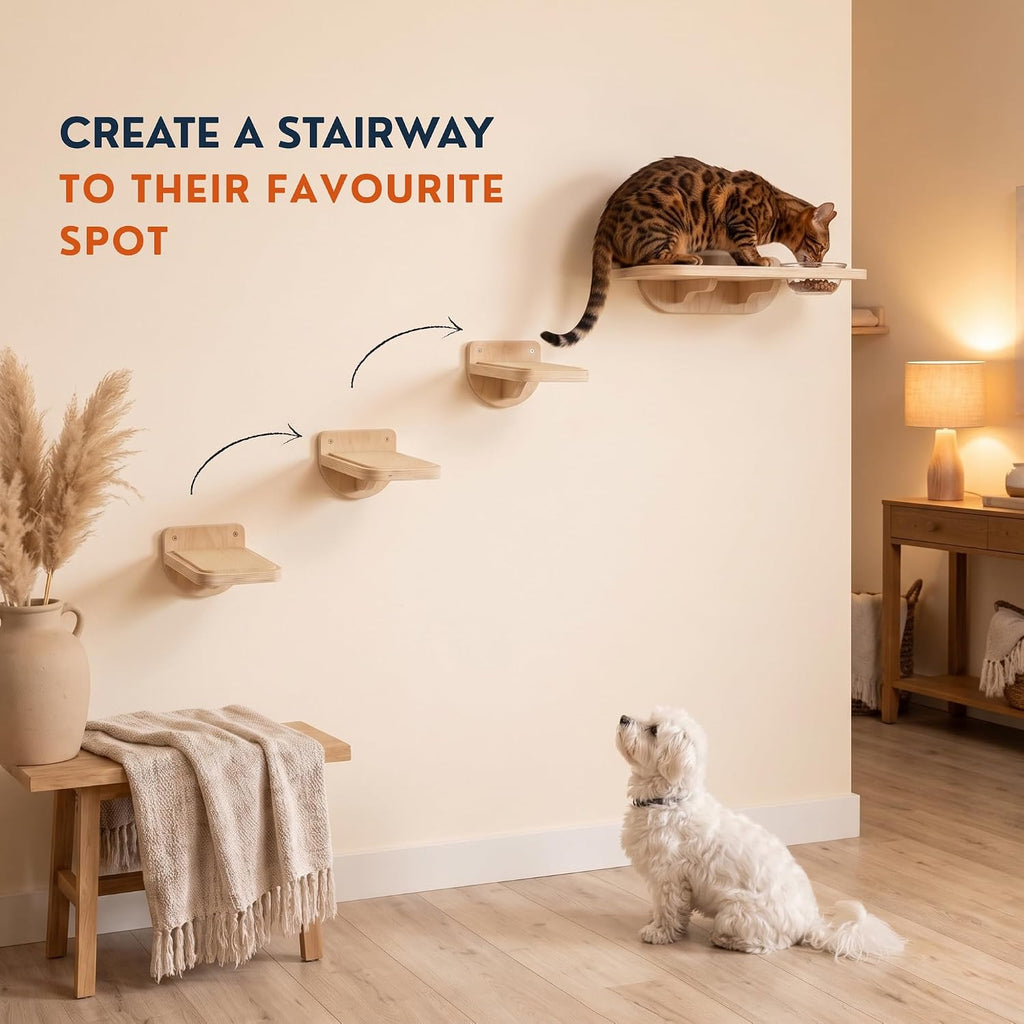 INICIO Cat Wall Steps - 3 Pack of Stairs for Cats to Climb - Natural Wood