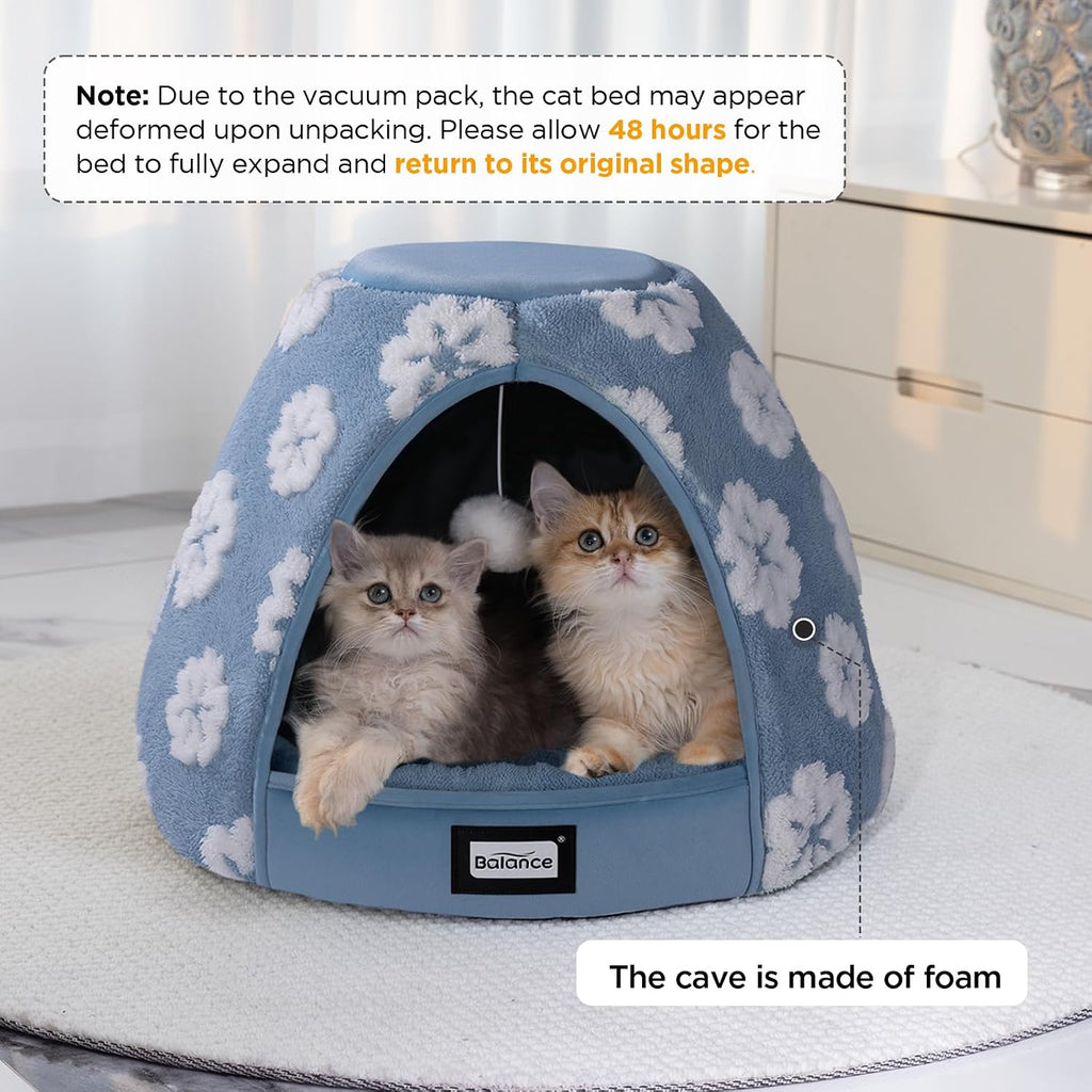 BALANCE Cat Beds for Indoor Cats, 2-in-1 Cat Bed Cave with Anti-Slip Bottom and Ultra-Soft Plush, Cozy Cats House Tent f
