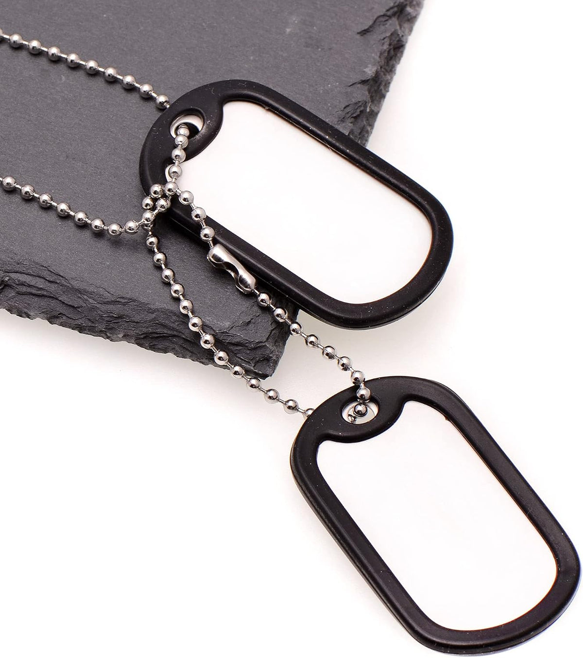 U.S. Military Dog Tags Set Complete with Chains & Black Silencers