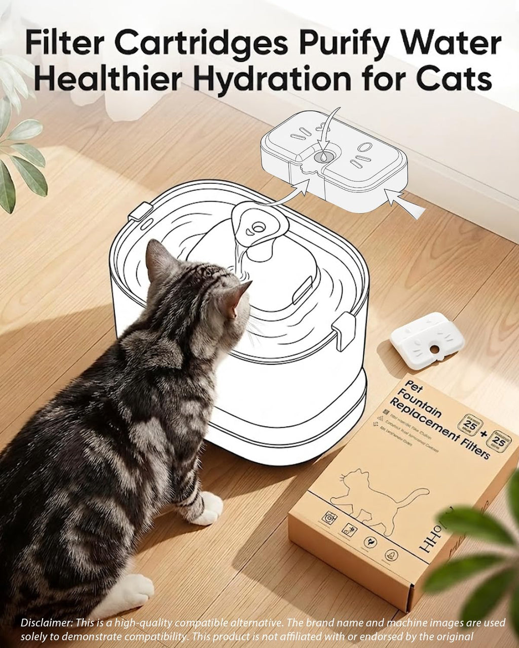 50+1 Pack Cat Water Fountain Filters Compatible with PETLIBRO Dockstream Water Fountain PLWF106/116/115/105/005, 1-year Set of Replacement Filters (25 Filters + 25 Sponges+1 Brush)