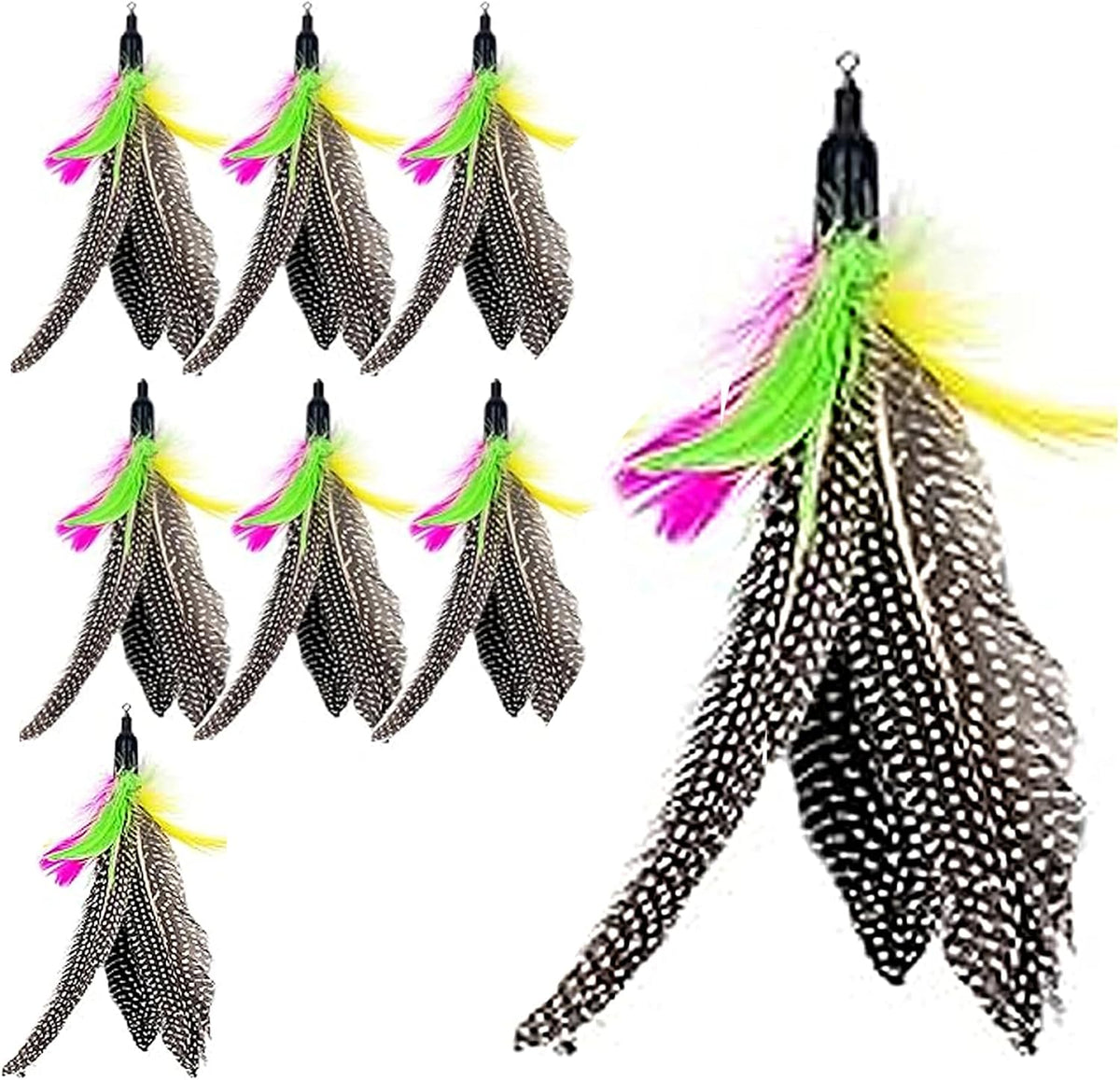 8PCS Cat Toys Feathers Replacements 7.9'' Natural Cat Wand Toy Replacements with Loop Long-Lasting Fishing Pole Toy for 