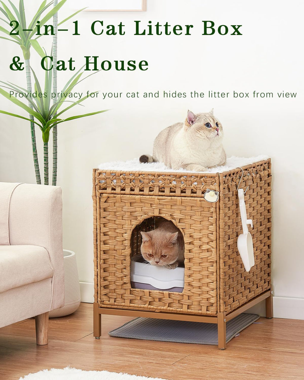 Cat Litter Box Enclosure Hidden Litter Box Furniture, Natural