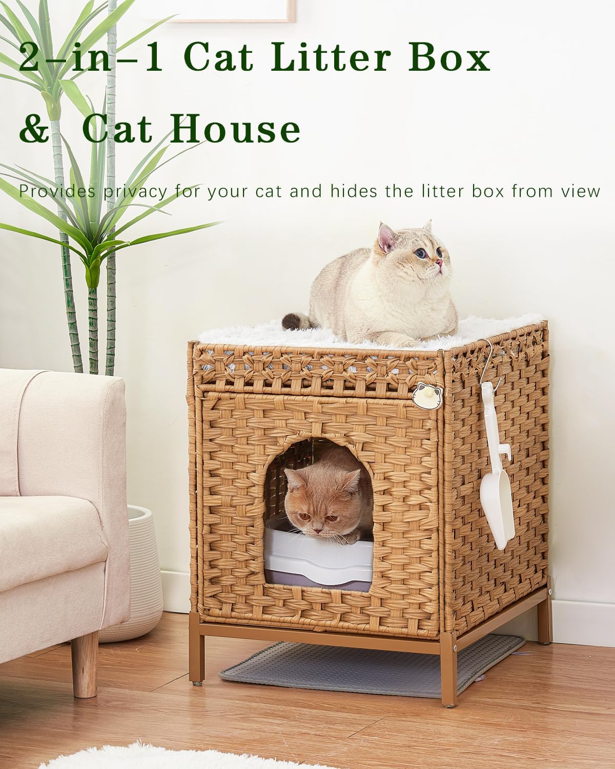 Cat Litter Box Enclosure Hidden Litter Box Furniture, Natural