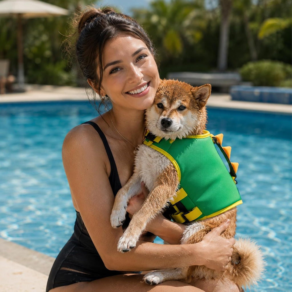 Dog Life Jacket with Chin Float Dinosaur Life Vest for Dogs