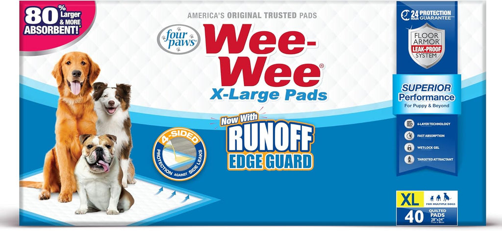 Four Paws Wee-Wee Superior Performance Extra Large Pee Pads for Dogs with Runoff Barrier Edge Guard Protection, Puppy & 