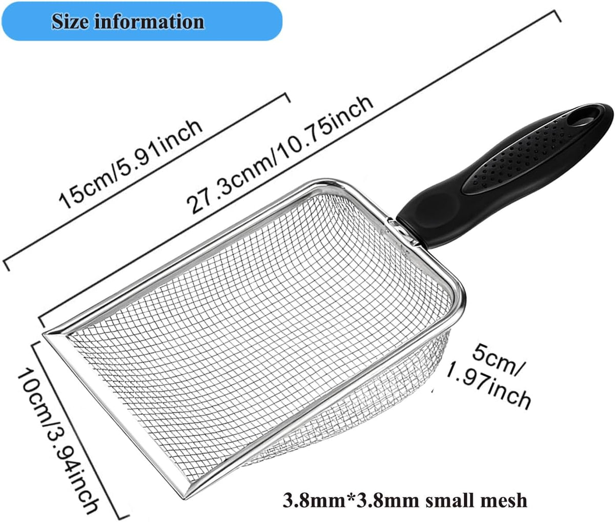 Cat Litter Scoop, Stainless Steel Cats Sturdy Mesh Scooper Kitty Metal Scooper Long Handle Scooper Shovel Sifter for All
