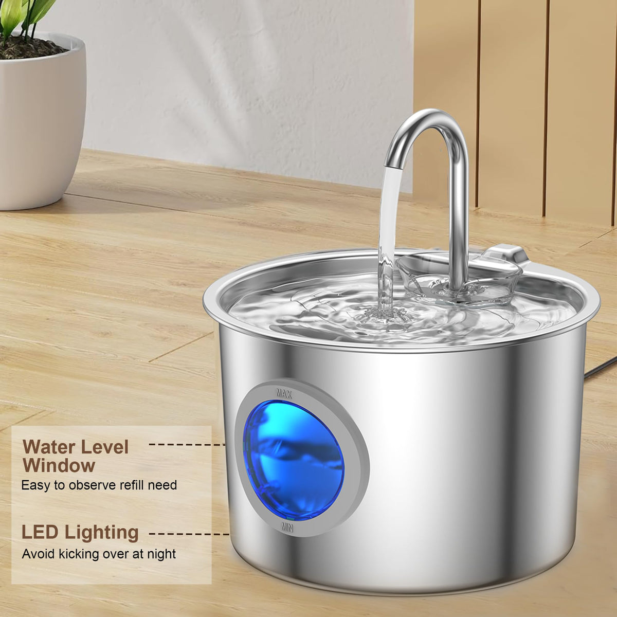 Cat Water Fountain Stainless Steel, Hygienic Drinking Fountain for Cats