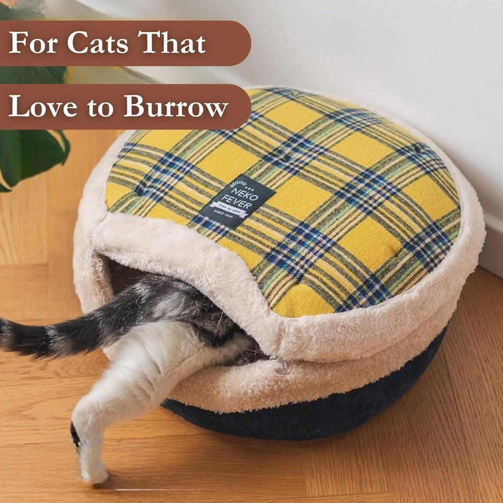 Cat Bed Cave - Enclosed Hideaway with Detachable Lid for Kitten (Yellow)