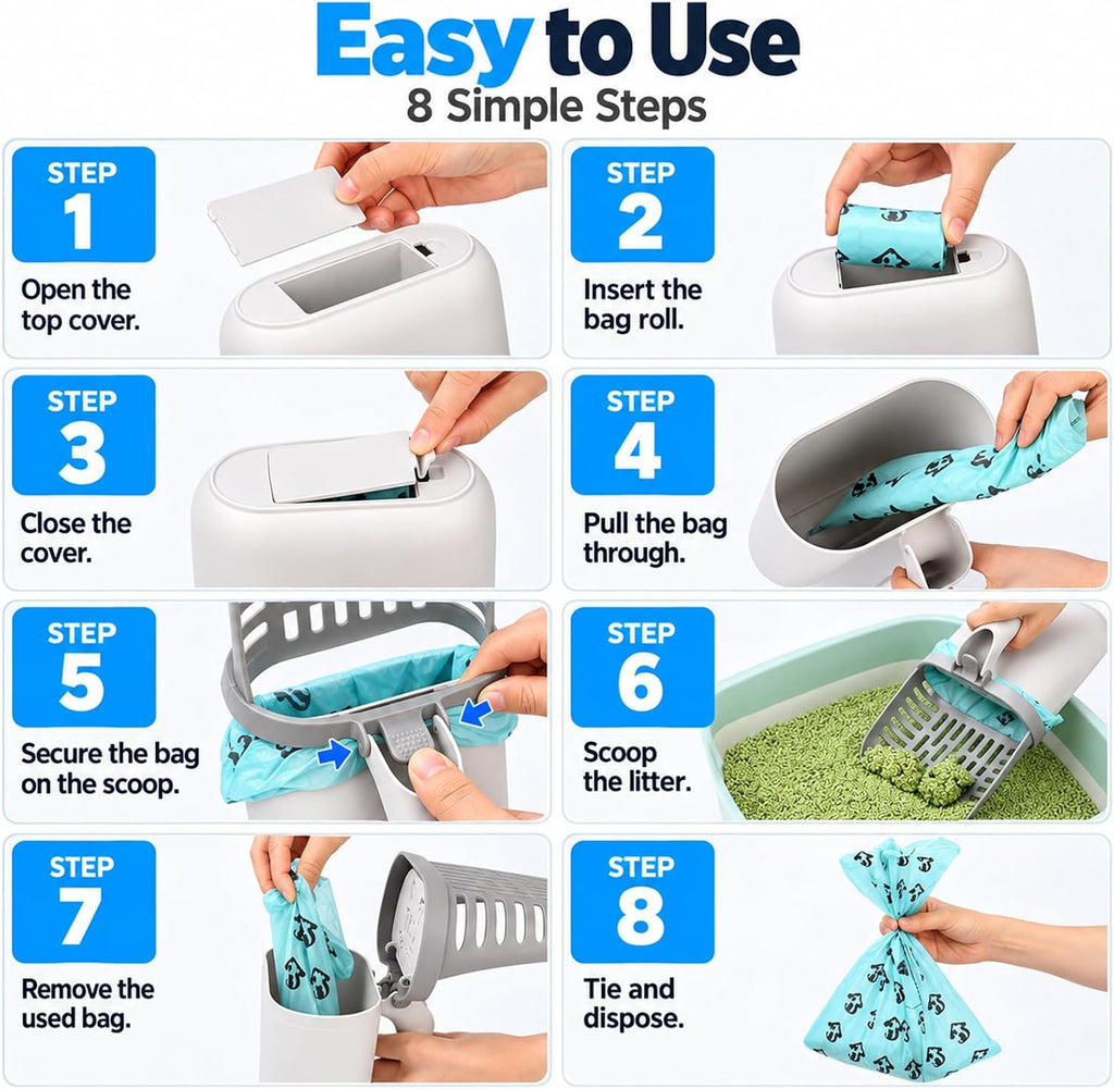 All-in-One Cat Litter Scooper with Waste Container, Detachable Spill Proof Kitty Litter Sifter Shovel, Portable Cat Poop