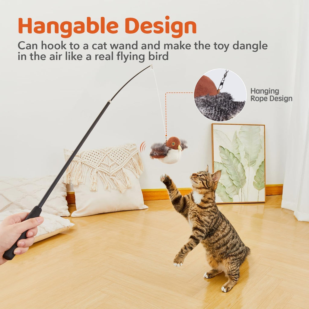 Potaroma Cat Toys Rechargeable Flapping Bird Sparrow, Lifelike Chirp Tweet, Touch Activated Kitten Toy Interactive Cat E