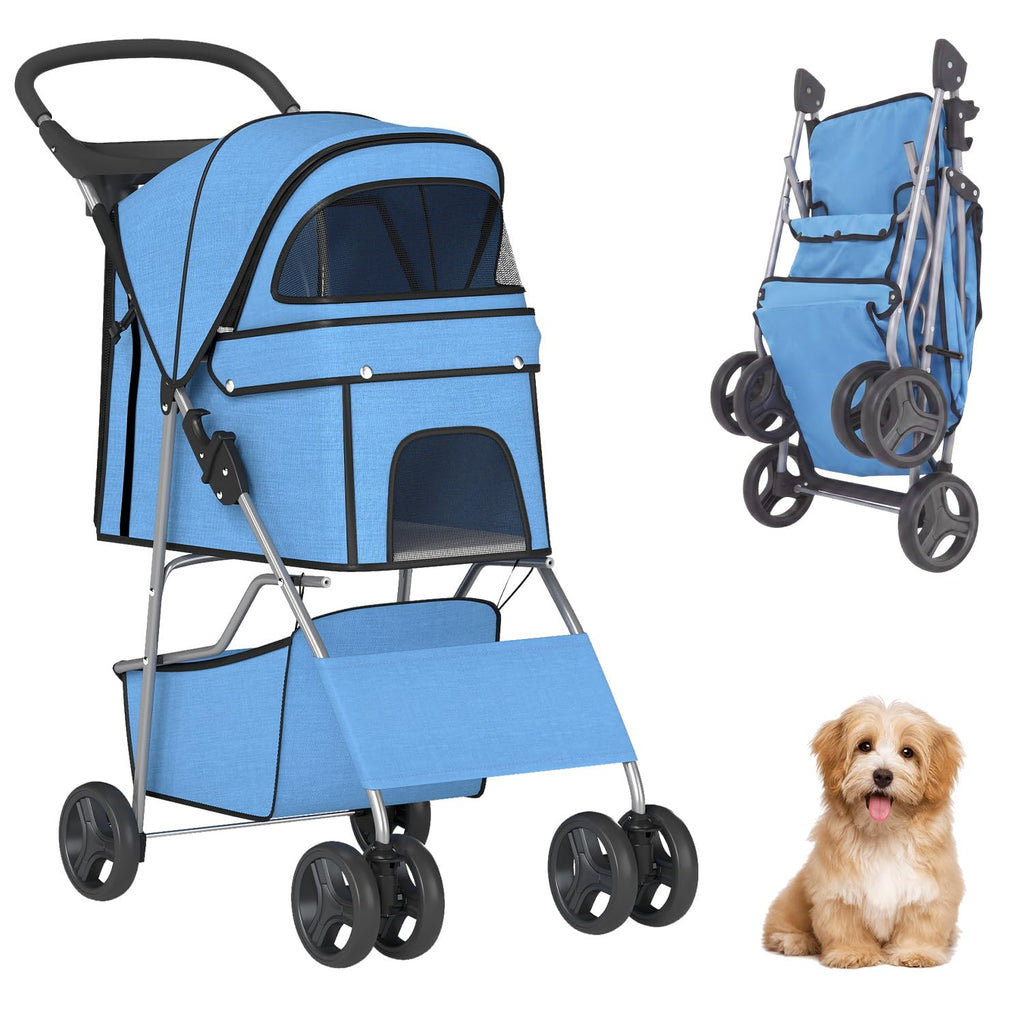 NChanmar 3-Wheel Pet Stroller Foldable Dog and Cat Stroller Black
