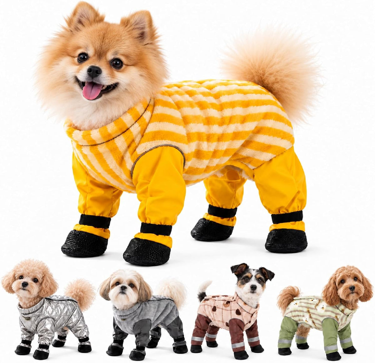2027 New Dog Snowsuit with Attached Boots Full Body Winter Coat (Silver,Medium)