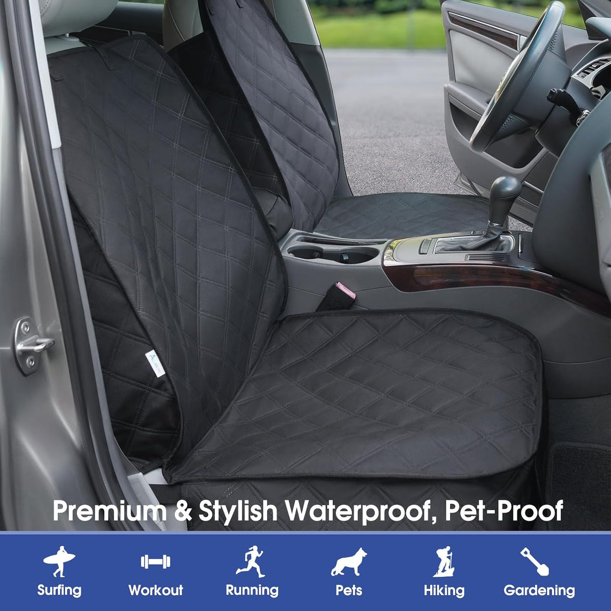 Front Seat Cover for Dogs with Side Flaps, Heavy Duty 900D Waterproof Seat Protector, Protects from Dirt & Scratches, fo