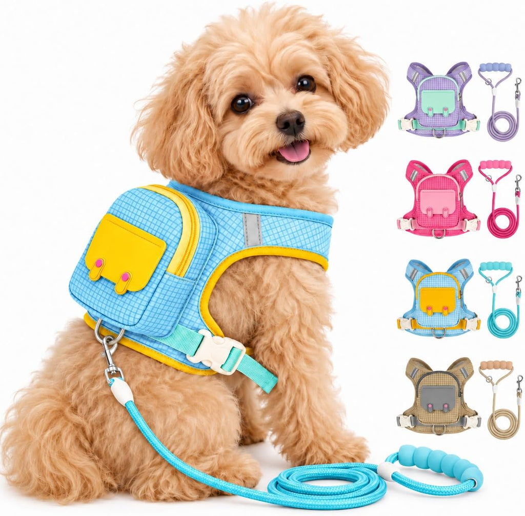 Reflective Waterproof Dog Harness Backpack with Leash, Adjustable Vest