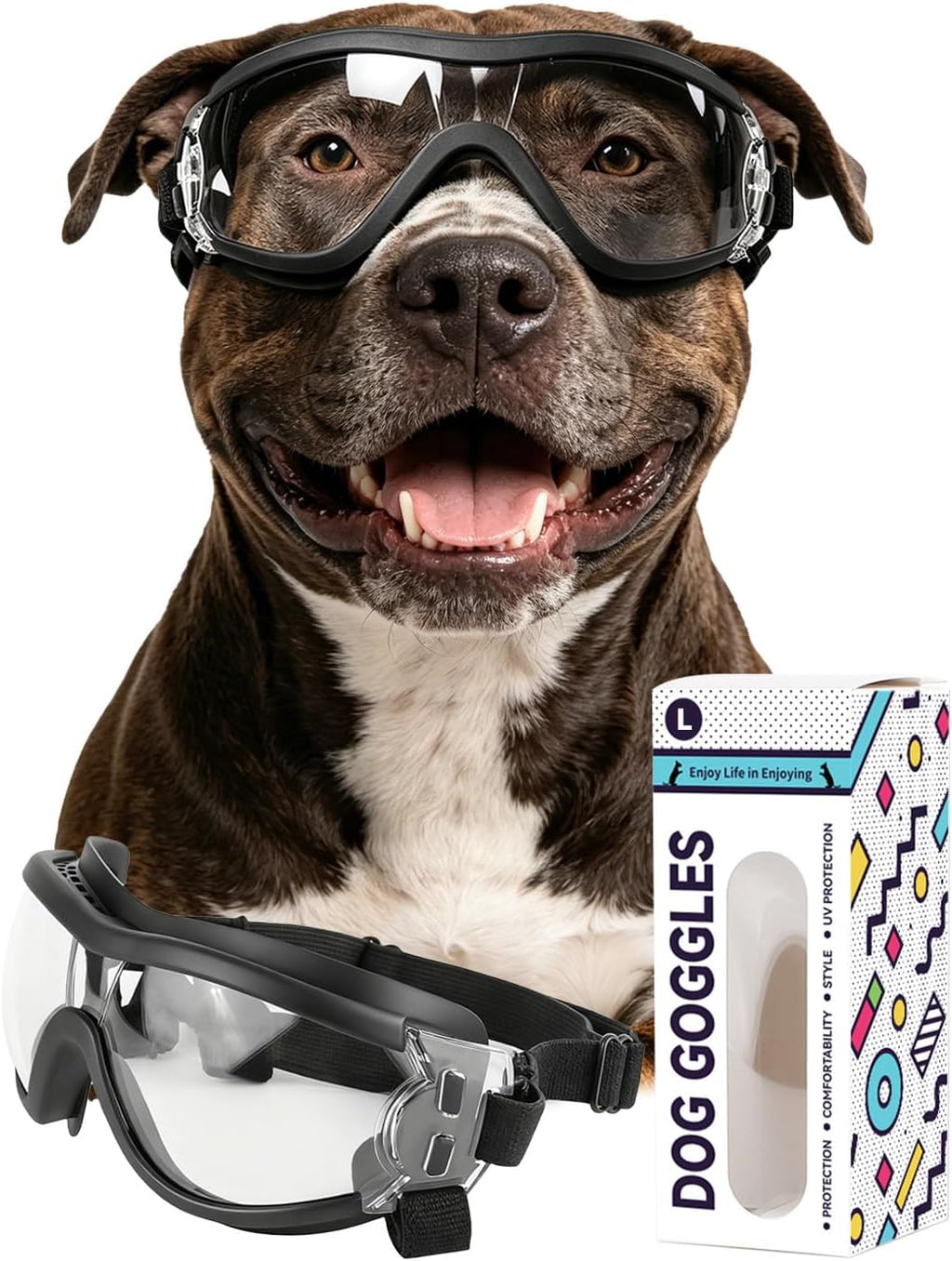 Dog Goggles for Medium to Large Breeds, Anti-UV Waterproof Windproof Dog Sunglasses with Adjustable Straps, Anti-Fog Ven