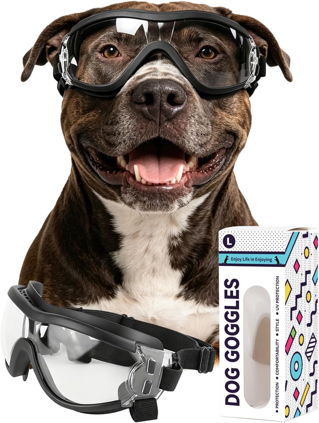 Dog Goggles for Medium to Large Breeds, Anti-UV Waterproof Windproof Dog Sunglasses with Adjustable Straps, Anti-Fog Ven