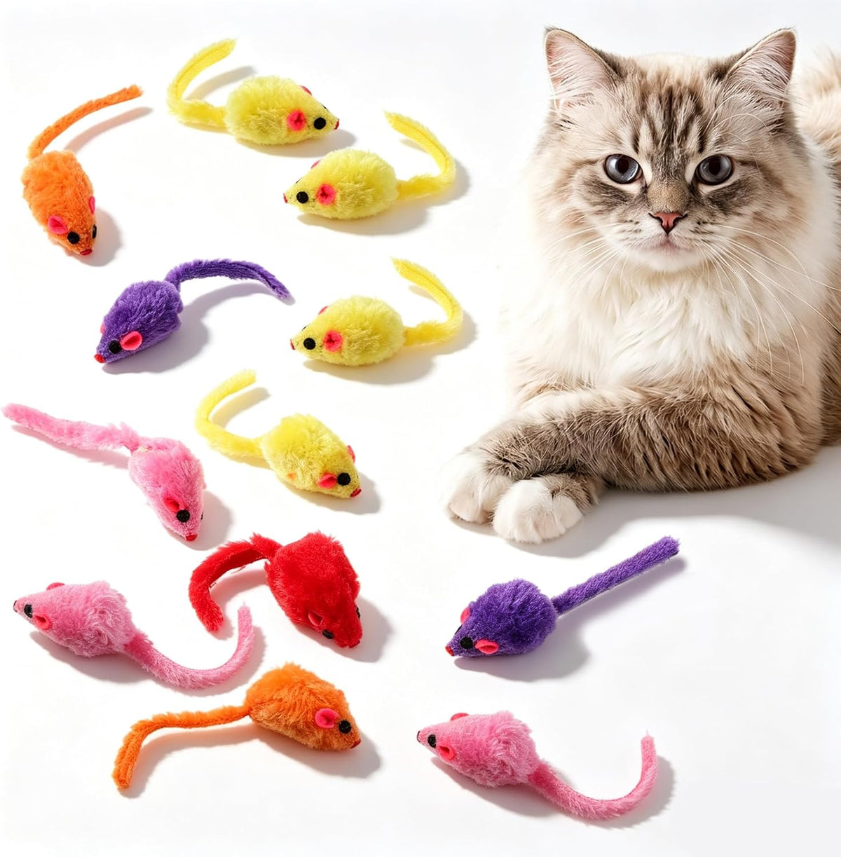 12Pcs Cat Mouse Toys for Indoor Cats Multicolor Cat Toy Mice Plush 3.9in