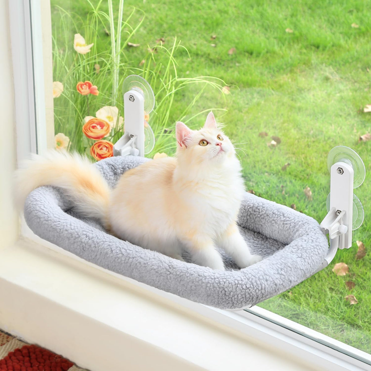 Zakkart Foldable Cat Hammock for Window (White Bolster Bed, Medium)