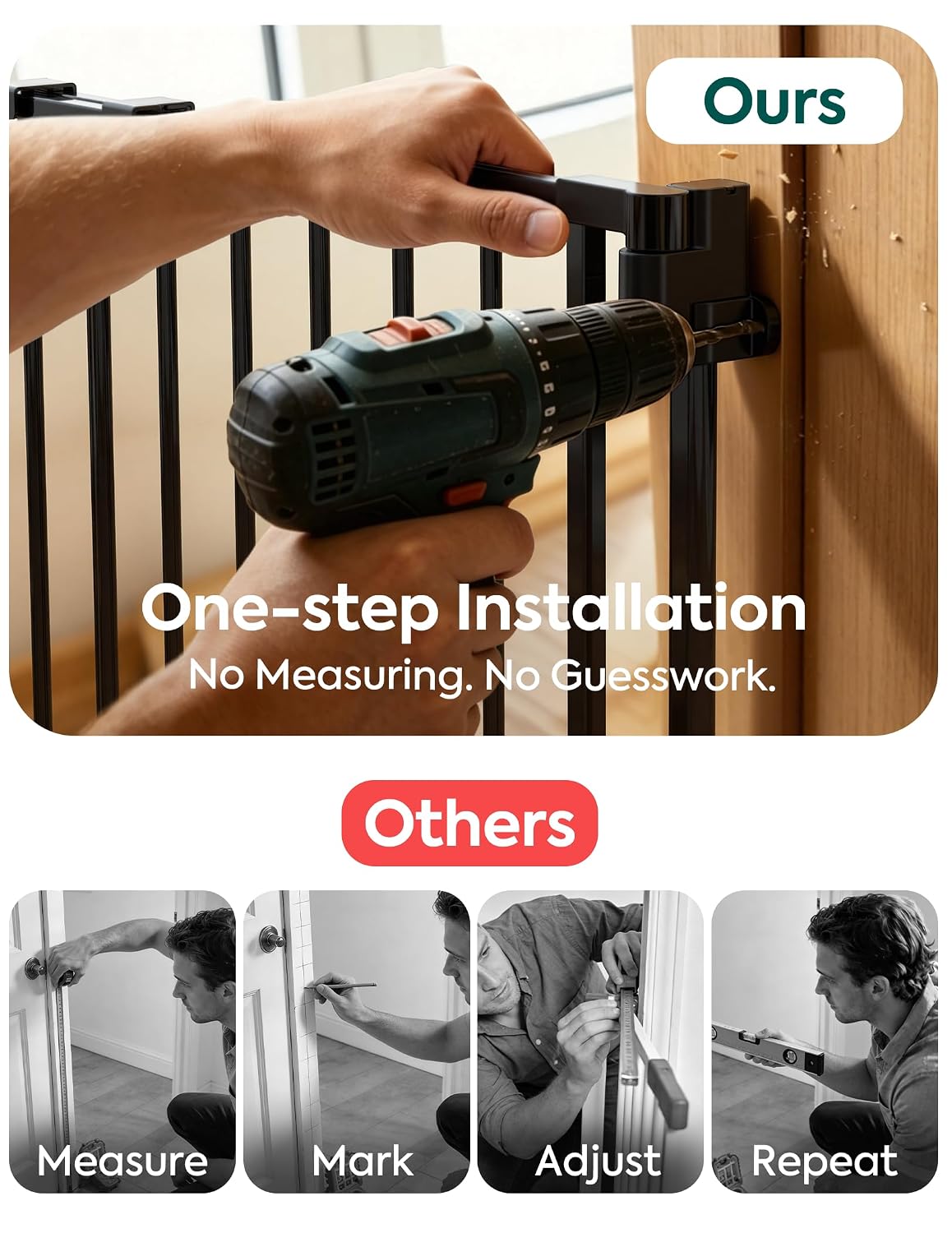 Babelio Removable Baby Gate for Stairs No Bottom Bar, 29-43", 30" H, Black