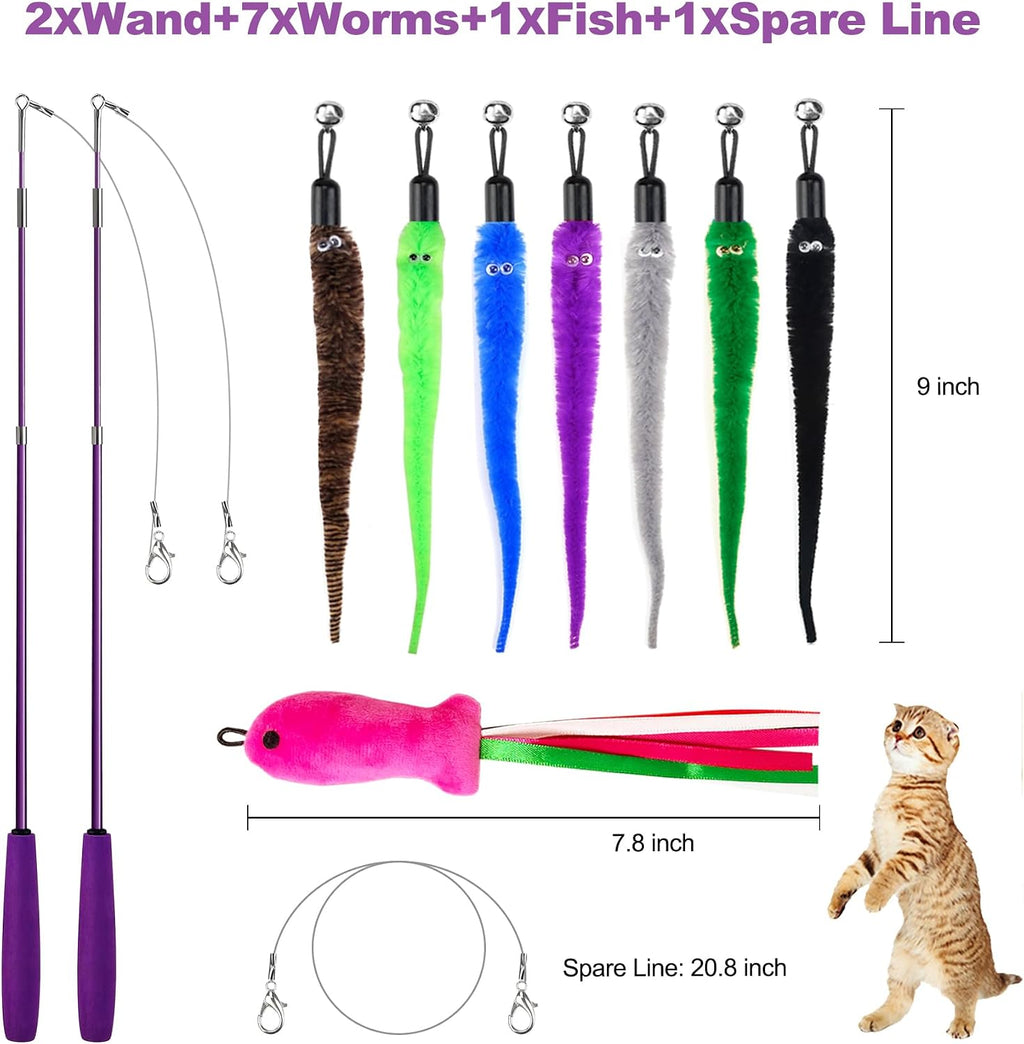 Cat Toys 11Pcs Cat Wand Worm Feather Refills for Indoor Cats