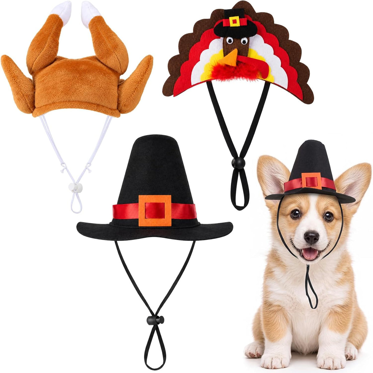 Shinymoon 3 Pcs Thanksgiving Turkey Hat for Dog Cat, Turkey, Felt