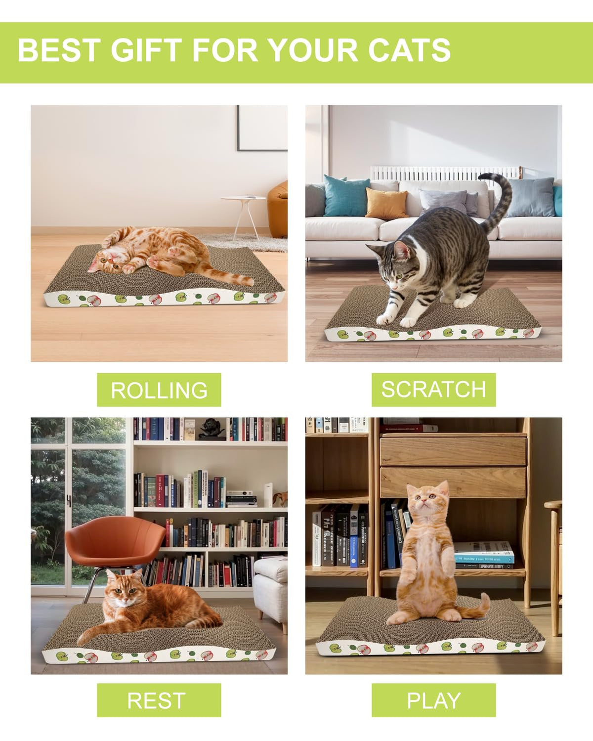 TIMHAKA Cat Scratching Board, Corrugate Cat Scratcher with Catnip, 2 Pack