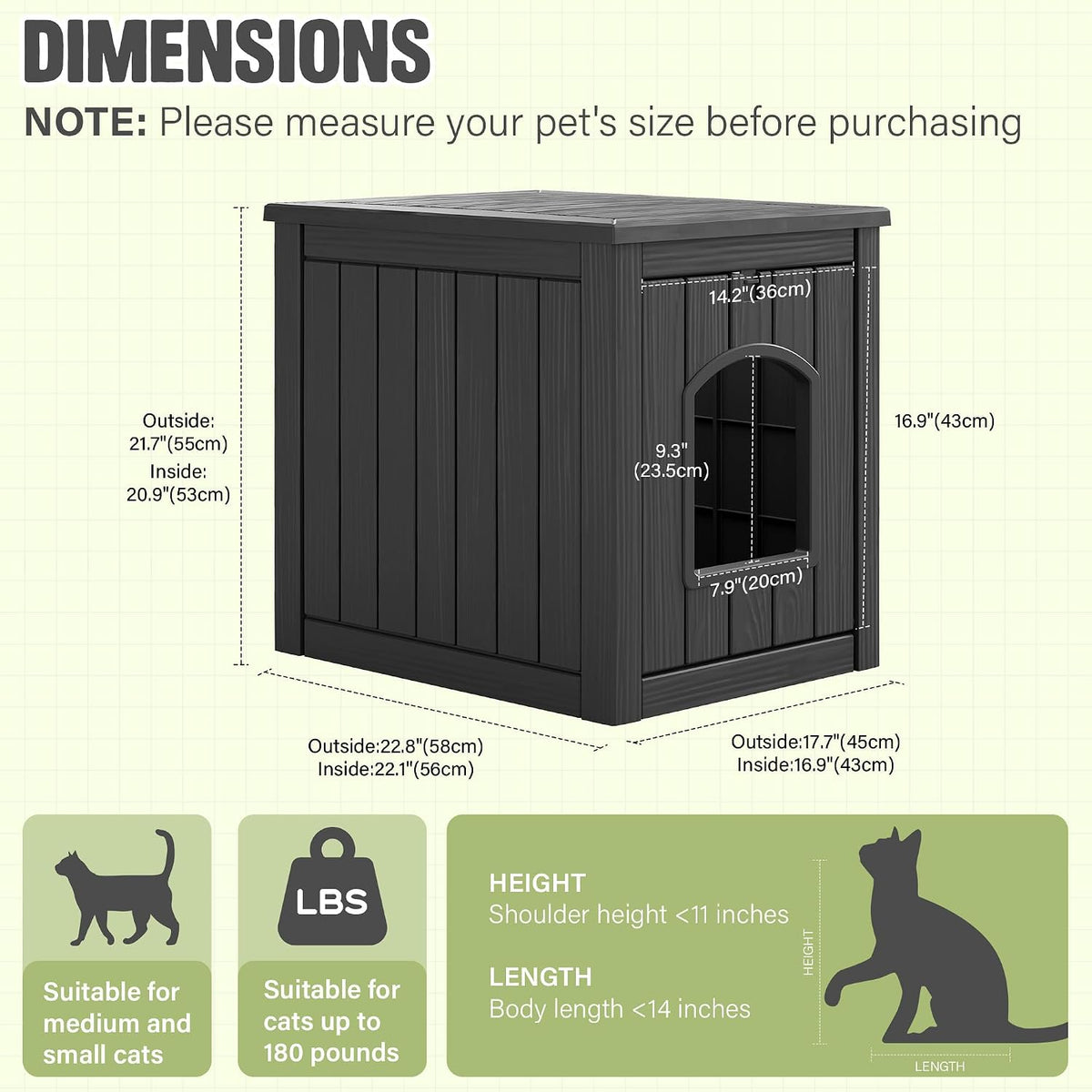 Cat Litter Box Enclosure, Feral Outdoor Cat Enclosure Weatherproof for Winter Outside, Cat Litter Box Furniture Fit Litt
