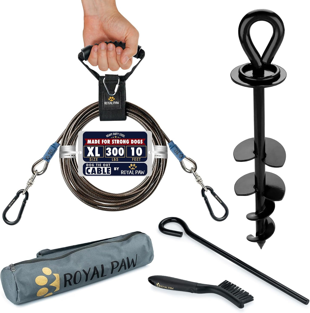 ROYAL PAW Dog Tie Out Cable and Stake 30ft - for Large Dogs up to 300 lbs - Heavy Duty Tether and Dog Stake for Yard, Be