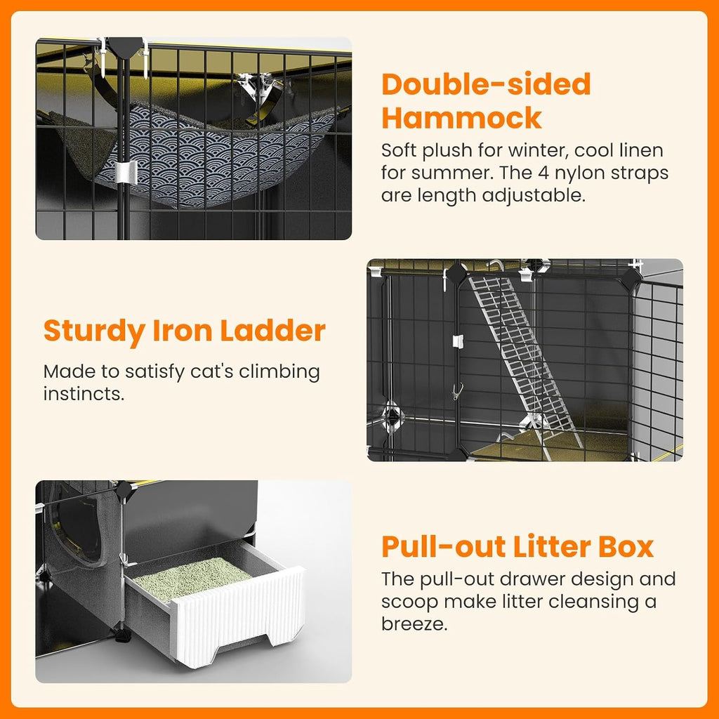 3-Tier Cat Cage, Indoor Cat Playpen with Litter Box for 1-2 Kittens