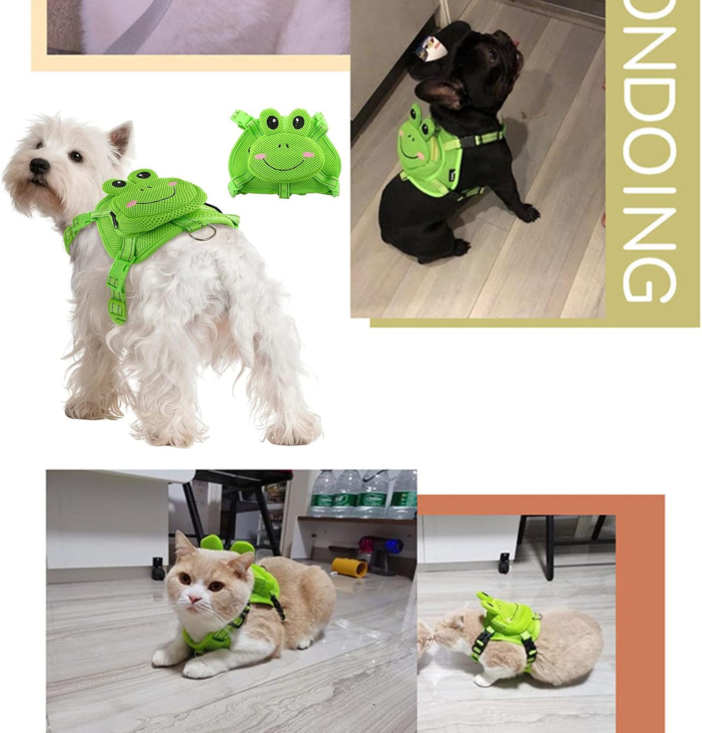 Dog Backpack Harness, No-Pull Dog Backpack with D-Ring,Frog,M