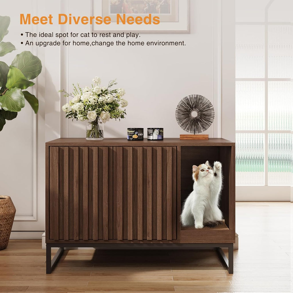 Cat Litter Box Enclosure, Modern Hidden Litter Box Furniture with Scratch Pad, Indoor Cat Washroom House End Table, Entr