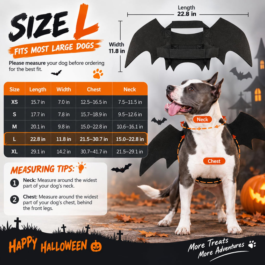 Rypet Dog Bat Wings Costume L, Dog Bat Costume for Halloween Cosplay Party