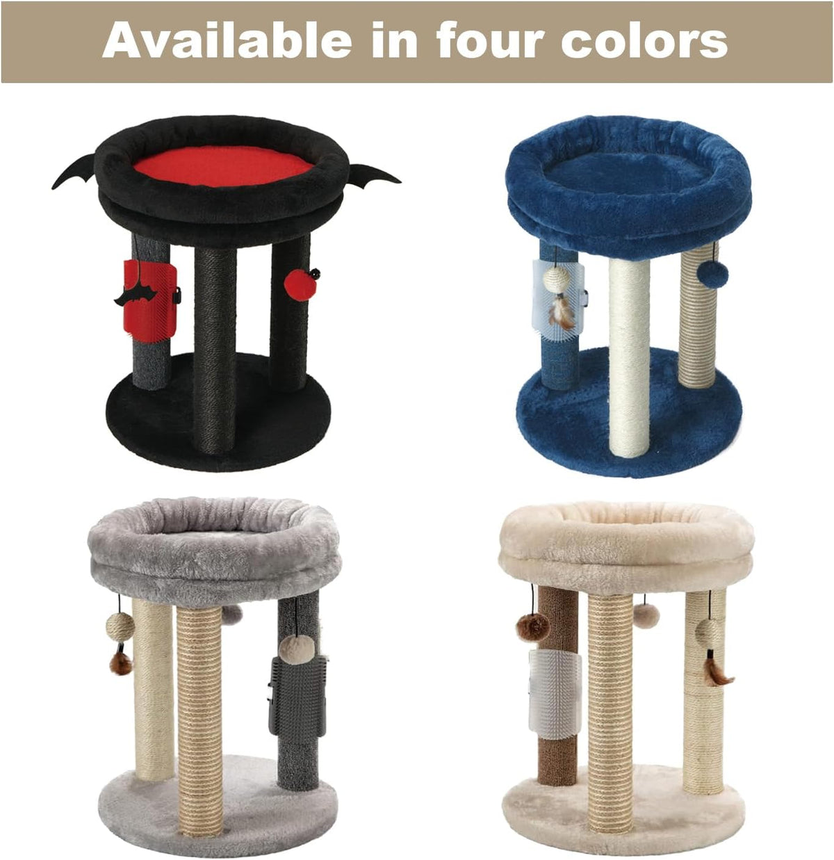 MECOOL 4in1 Small Cat Tree,Scratching Post with Tower Soft Bed, Sisal Carpet Jute Posts with Three Hanging Ball Toys and