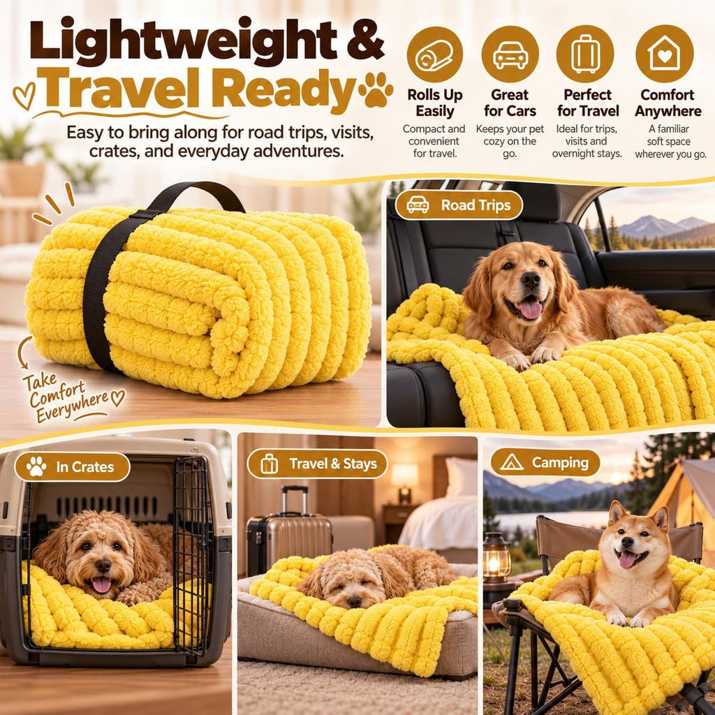 Emotional Support Dog Blanket, Yellow Soft Blanket for Crates Beds Travel (S)