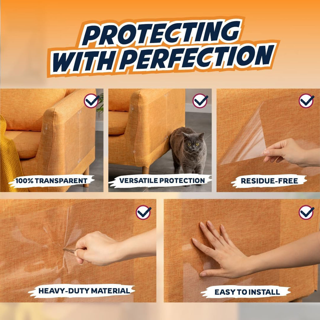 Panther Armor Furniture Protector, 8-Pack, Heavy Duty Anti-Scratch Cat Couch Protector, Transparent