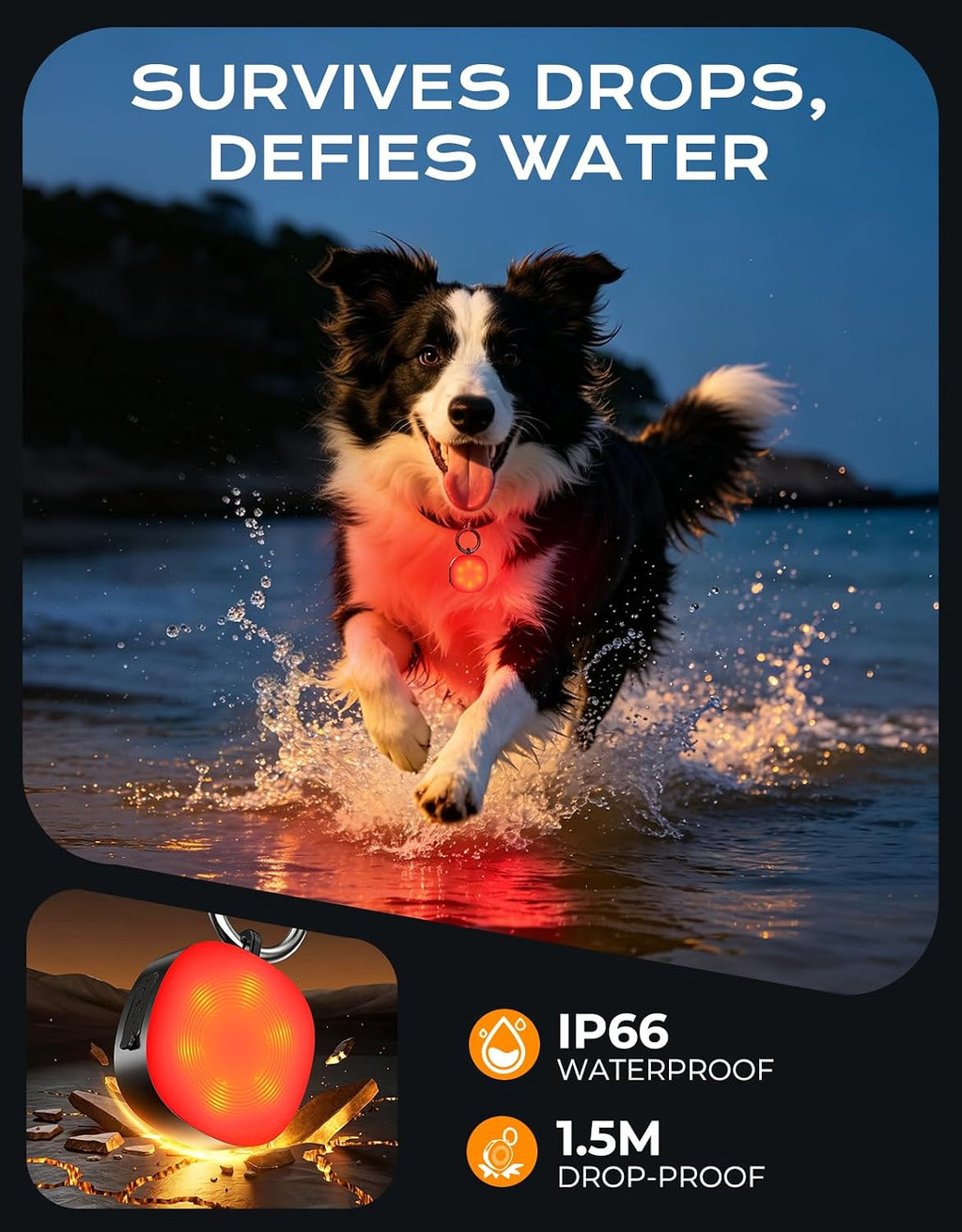 Safety Light 100LM, 4 Modes Dog Collar Light/Stroller/Backpack Light