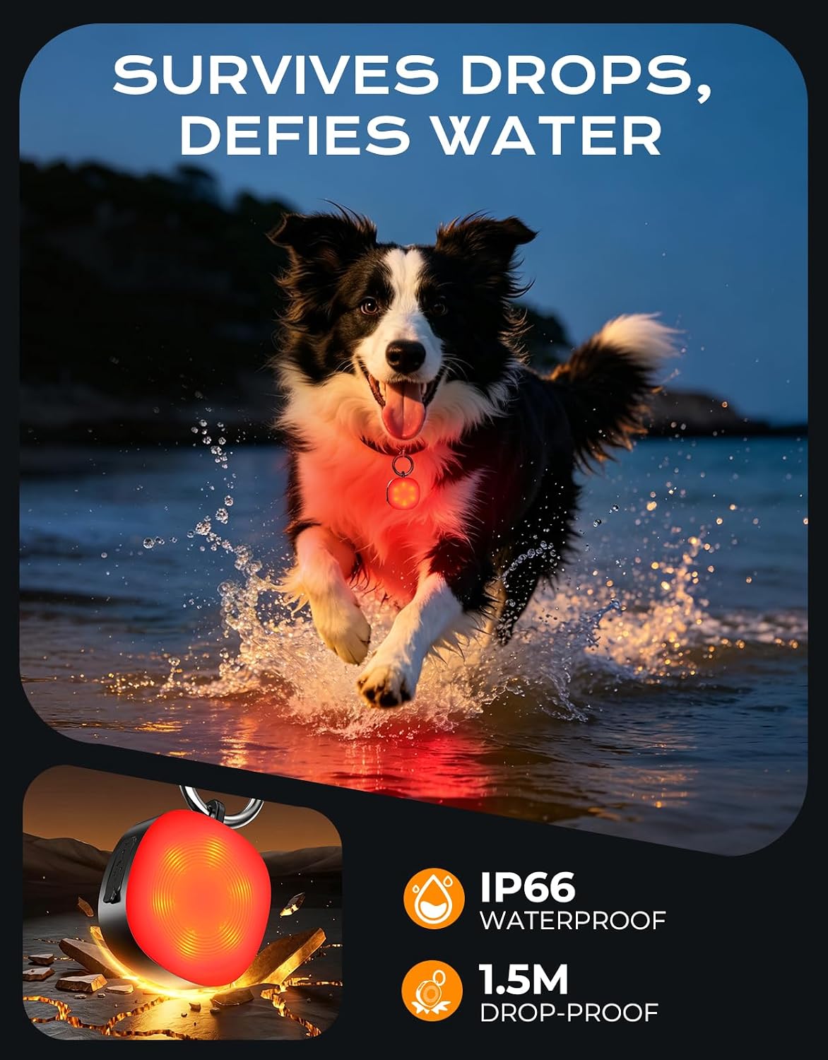 Safety Light 100LM, 4 Modes Dog Collar Light/Stroller/Backpack Light