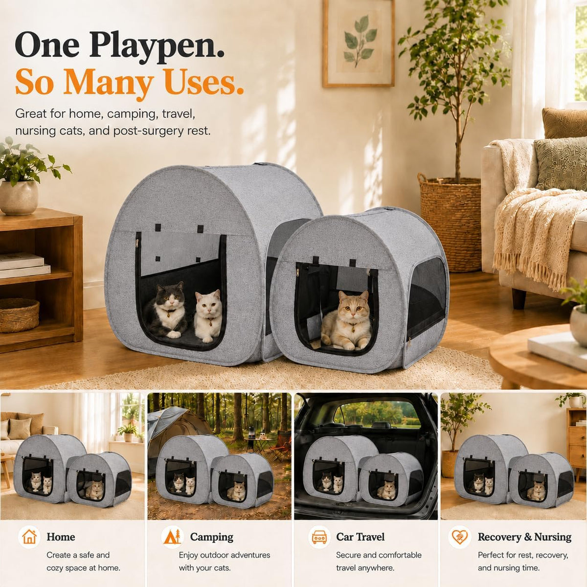 Portable Cat Playpen, Delivery Room, Enclosure, Postoperative Recovery, House Design for Better Standing, Foldable Pet T