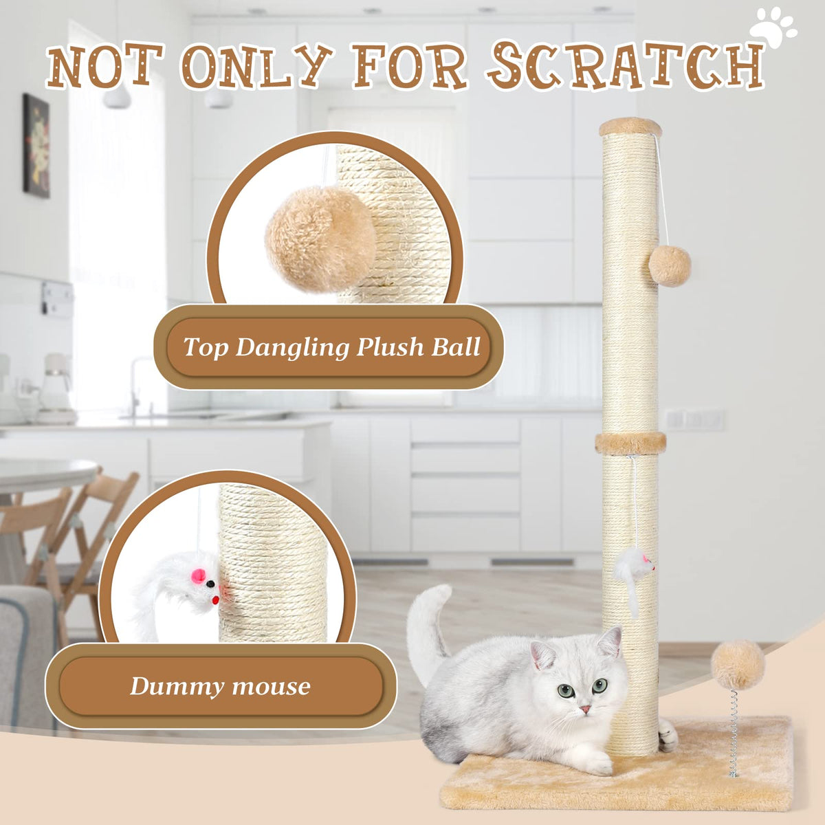 ANWA 32" Tall Sisal Cat Scratching Posts Tree for Indoor Cats Adults, Beige