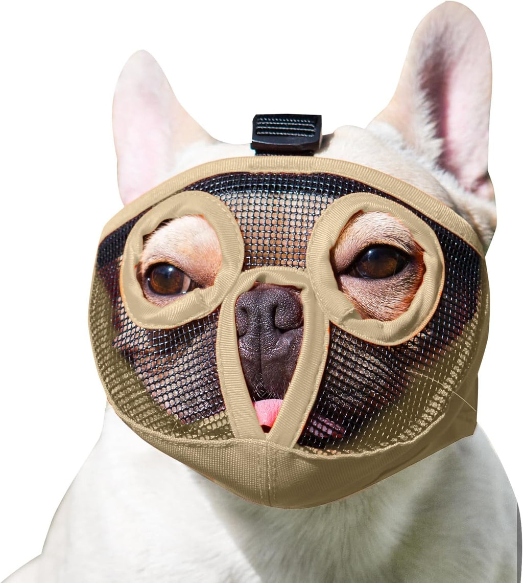 Short Snout Dog Muzzle- Adjustable Breathable Mesh Bulldog Muzzle for Biting Chewing Barking Training Grooming Dog Mask,